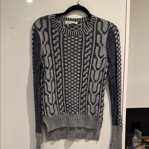 BCBGeneration Gray and Blue Crew Neck Sweater with Geometric Pattern